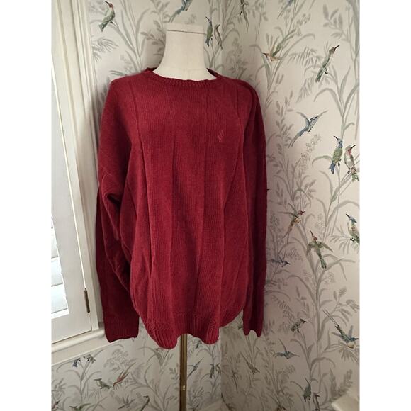 Vintage Nautica Cable Knit Sweater Womens/ Men’s Sz Large Red Cotton Warm - Picture 1 of 5